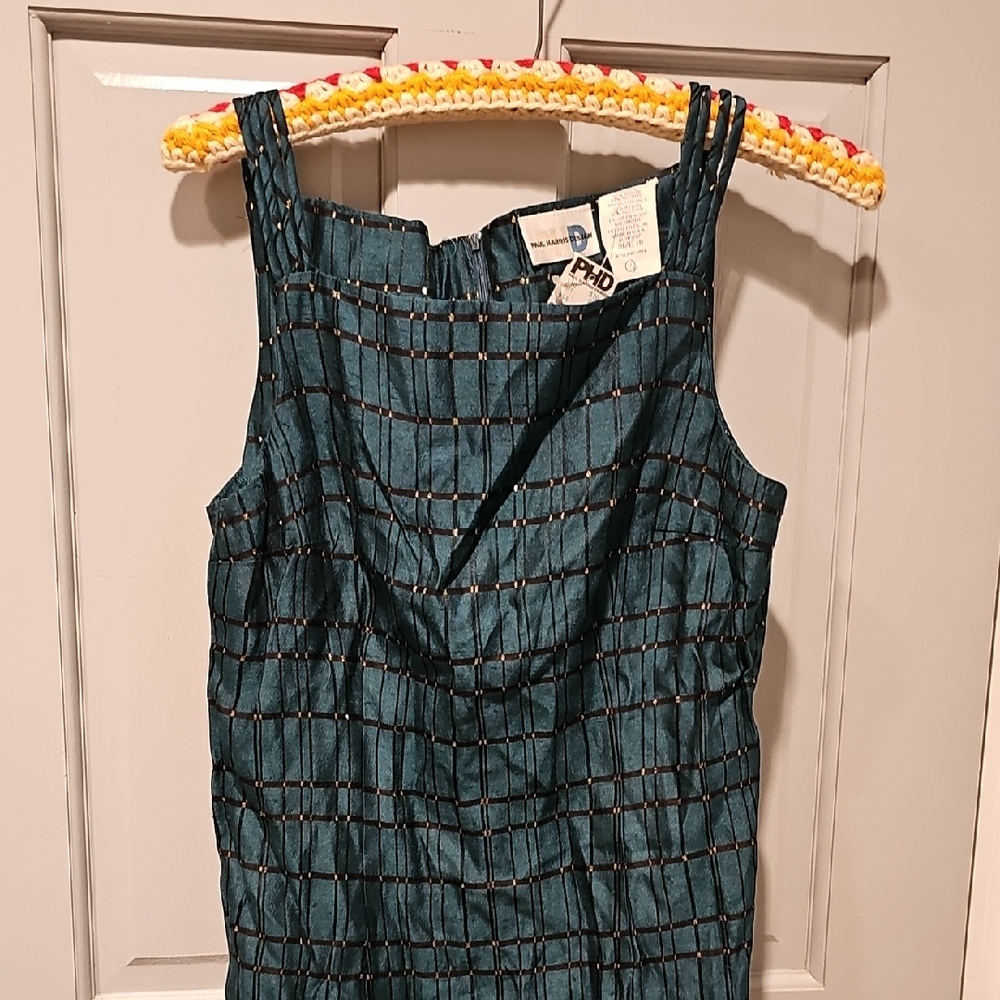 NWT Paul Harris Design Teal Dress Black Gold Grid Design Mini 90s Vintage 10